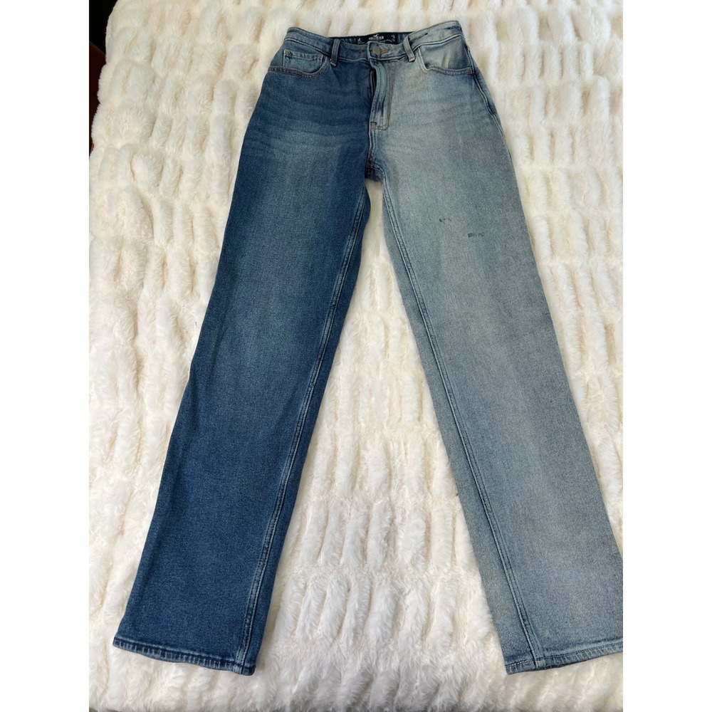 Hollister Ultra High-Rise Stacked Vintage Straight Two-Tone Colorblock Jeans 26R
